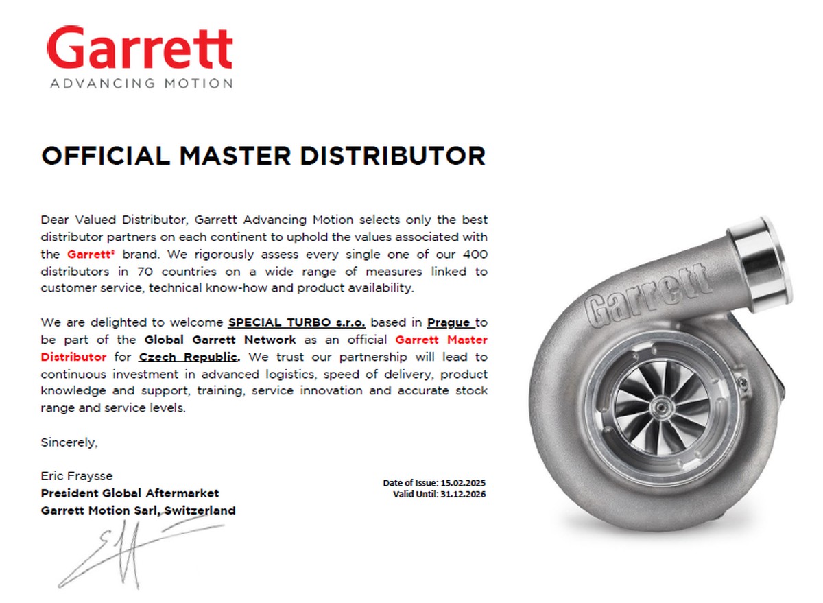 Certifikát Garrett Official Master Distributor pre Českú republiku